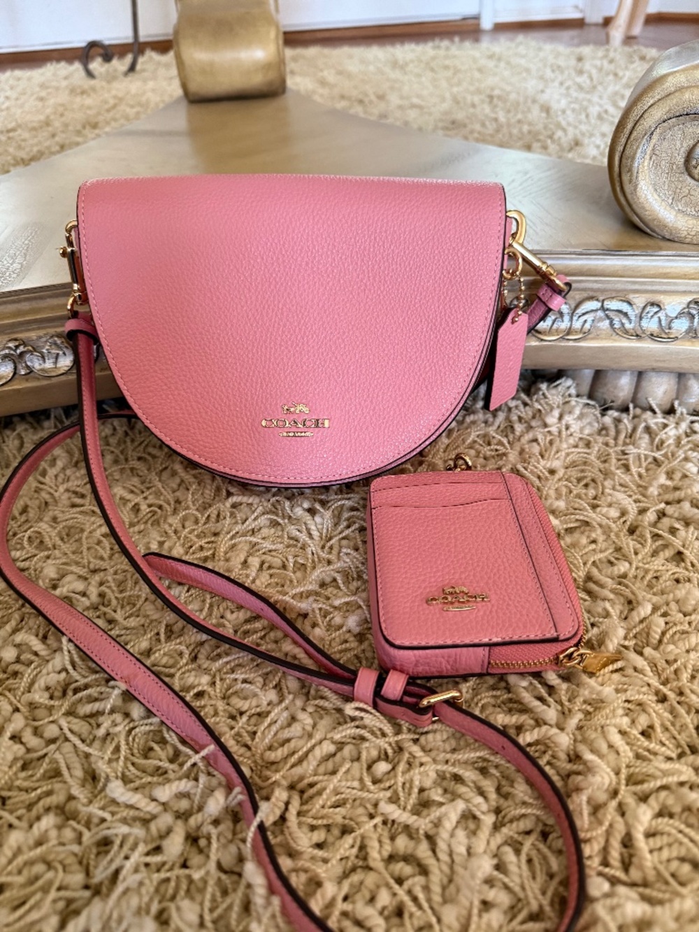 Coach Ellen Pink Crossbody Bag and Zip Around Card Case Pink Gold Hardware